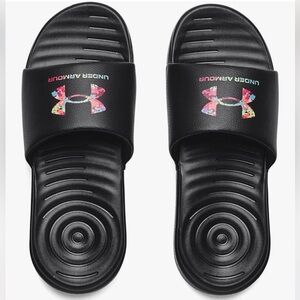 Under Armour Little Kids Ansa Graphic Sandals Slip On Slides Size 12 Black